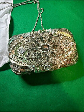 True Decadence Embellished Clutch in Silver & Gold Like New